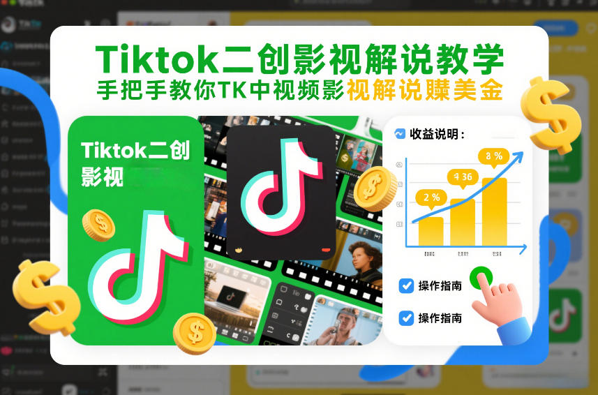 Tiktok二创影视解说教学，手把手教你TK中视频影视解说賺美金(更新26年1月)-夏姐拆项目