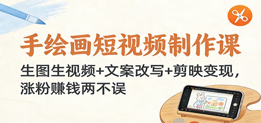 手绘画短视频制作课：生图生视频+文案改写+剪映变现，涨粉赚钱两不误-夏姐拆项目