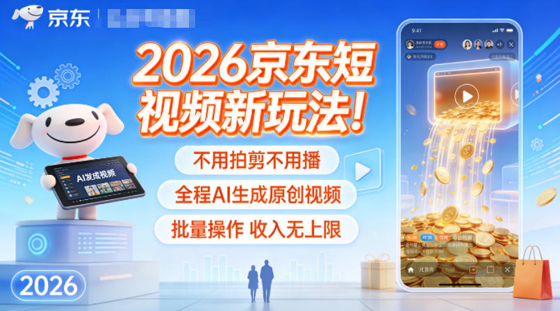 2026京东短视频新玩法！不用拍剪不用播，全程AI生成原创视频，批量操作收入无上限-夏姐拆项目