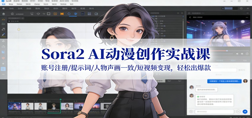 Sora2 AI动漫创作实战课：账号注册/提示词/人物声画一致/短视频变现，轻松出爆款-夏姐拆项目