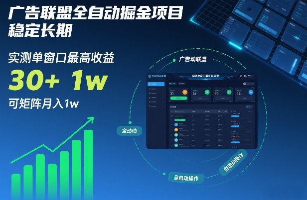 广告联盟全自动掘金项目，稳定长期，实测单窗口最高收益30+，可矩阵月入1w+【揭秘】-夏姐拆项目