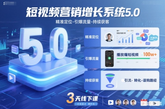 短视频营销增长系统5.0，精准定位-引爆流量-持续获客，3天线下课(音频+图片)-夏姐拆项目