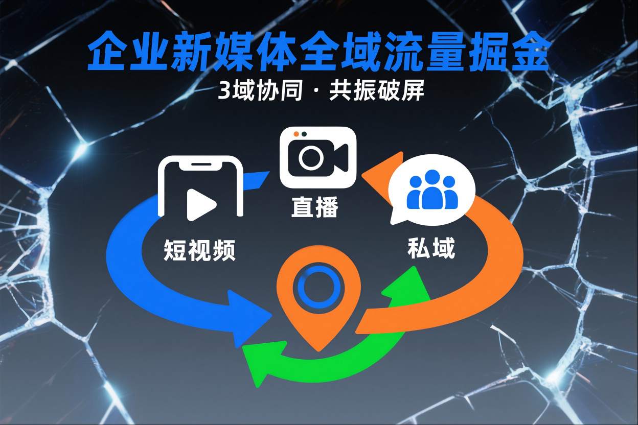 短视频全域商业模式，企业新媒体全域流量掘金，3域协同，共振破屏，短视频-直播-私域-地域-夏姐拆项目