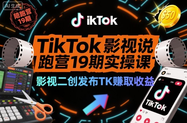 TikTok影视解说陪跑营19期实操课，影视二创发布TK賺取收益，万播收益50美金(更新)-夏姐拆项目