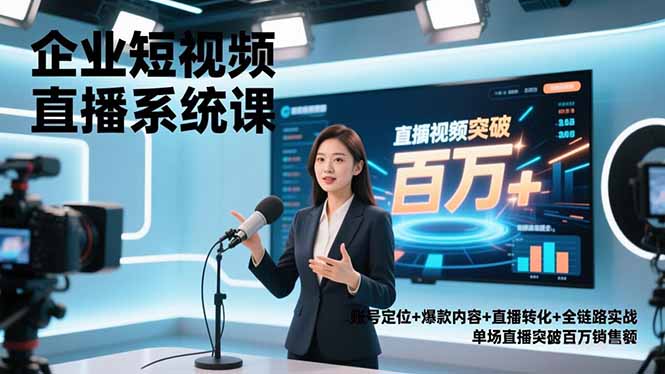 企业短视频直播系统课，账号定位+爆款内容+直播转化+全链路实战，单场直播突破百万销售额-夏姐拆项目