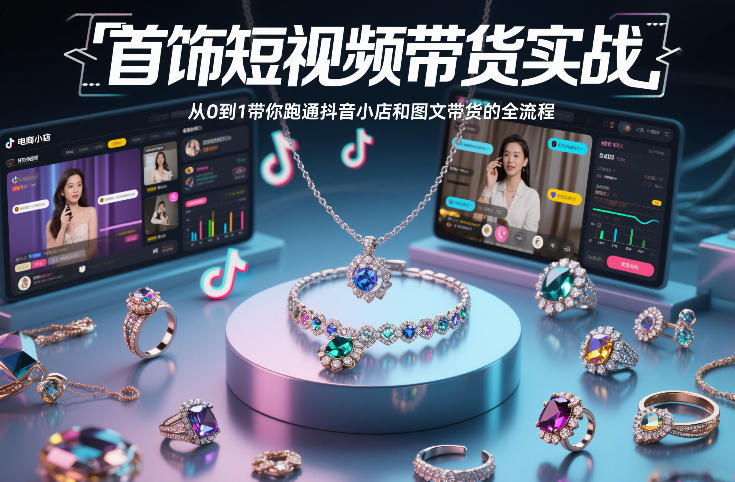 首饰短视频带货实战，从0到1带你跑通抖音小店和图文带货的全流程-夏姐拆项目