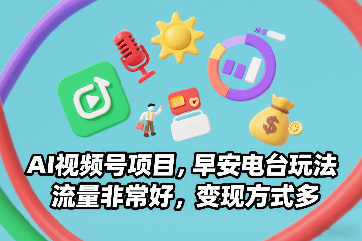 AI视频号项目，早安电台玩法，流量非常好，变现方式多-夏姐拆项目