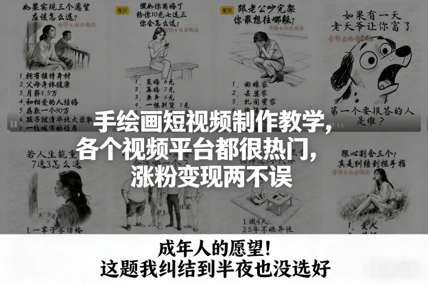 手绘画短视频制作教学，各个视频平台都很热门，涨粉变现两不误-夏姐拆项目