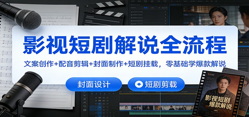 影视短剧解说全流程：文案创作+配音剪辑+封面制作+短剧挂载，零基础学爆款解说-夏姐拆项目