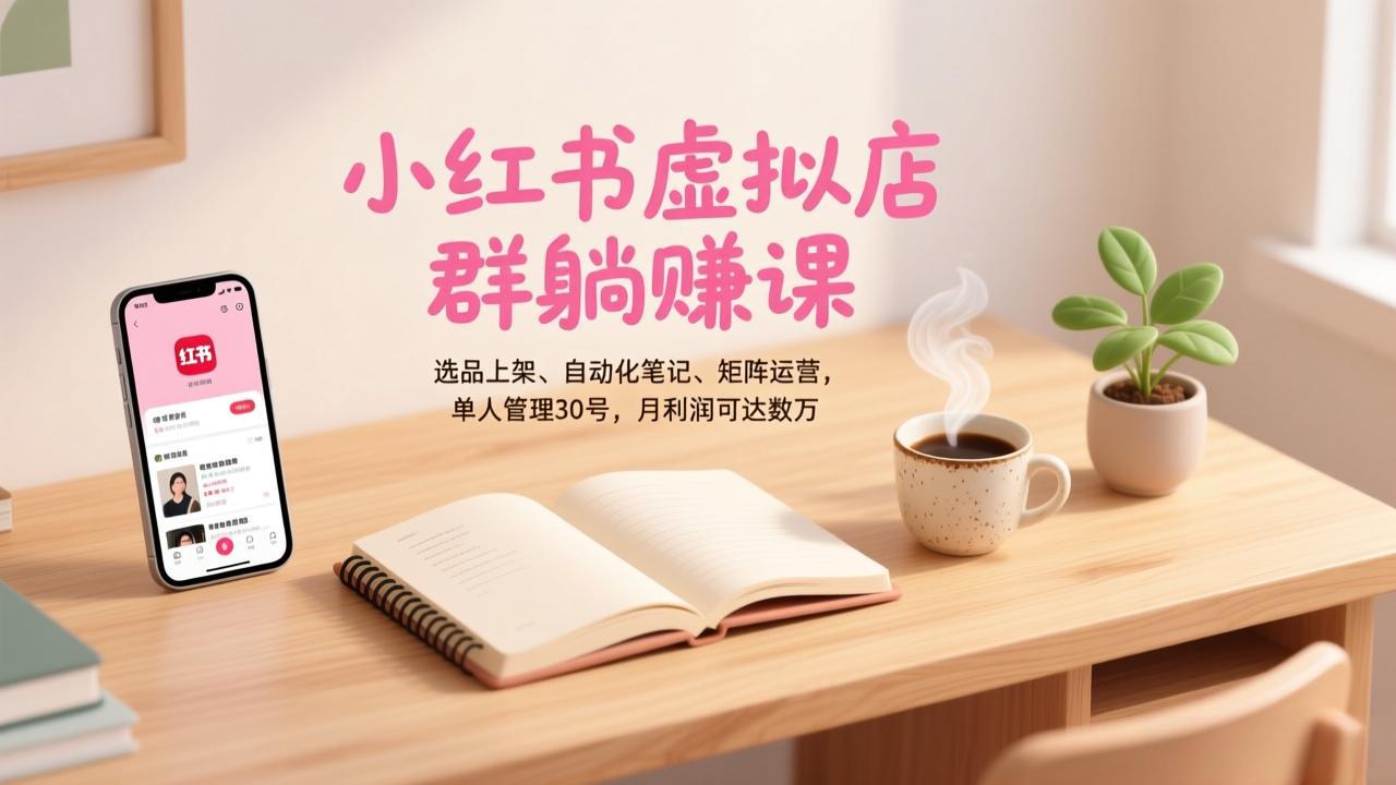 小红书虚拟店群躺赚课，选品上架、自动化笔记、矩阵运营，单人管理30号，月利润可达数万-夏姐拆项目