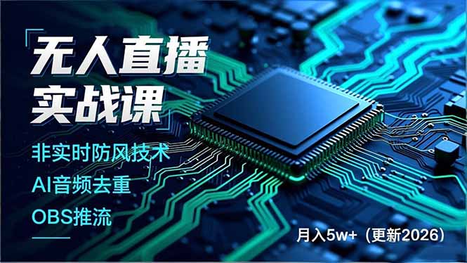 无人直播实战课，非实时防风技术、AI音频去重、OBS推流，建立技术壁垒，月入5w+(更新2026-夏姐拆项目