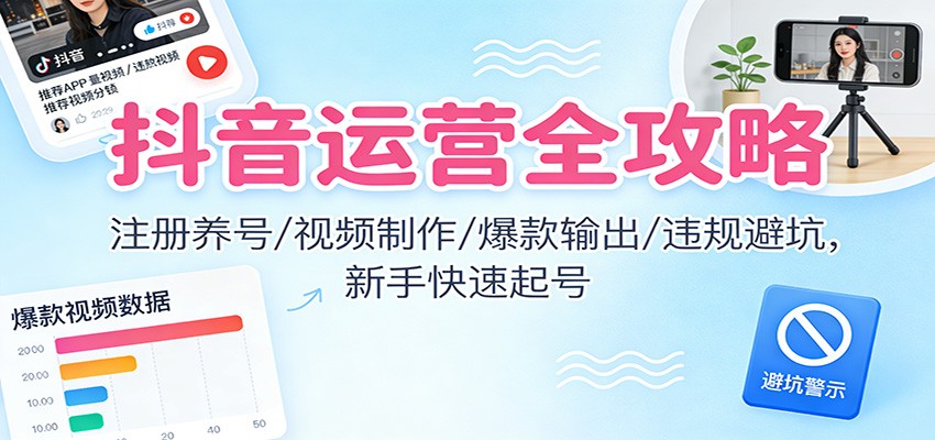 抖音运营全攻略：注册养号/视频制作/爆款输出/违规避坑，新手快速起号-夏姐拆项目