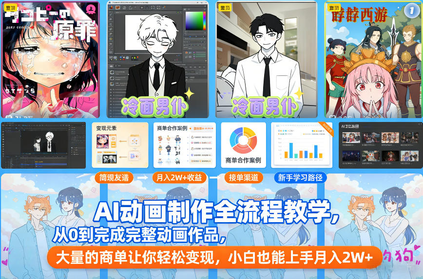 AI动画制作全流程教学，从0到完成完整动画作品，大量的商单让你轻松变现，小白也能上手月入2W+-夏姐拆项目