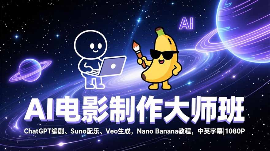 AI电影制作大师班：ChatGPT编剧、Suno配乐、Veo生成，Nano Banana教程，中英字幕|1080P-夏姐拆项目