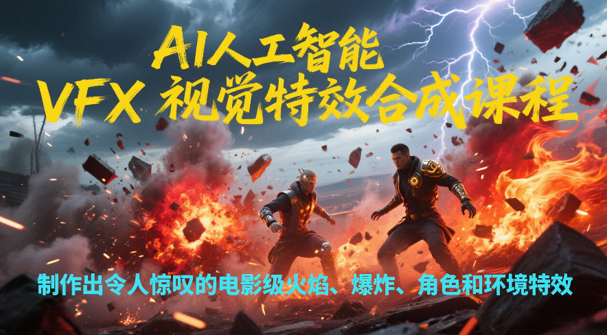 AI人工智能VFX视觉特效合成课程，制作出令人惊叹的电影级火焰、爆炸、角色和环境特效-夏姐拆项目