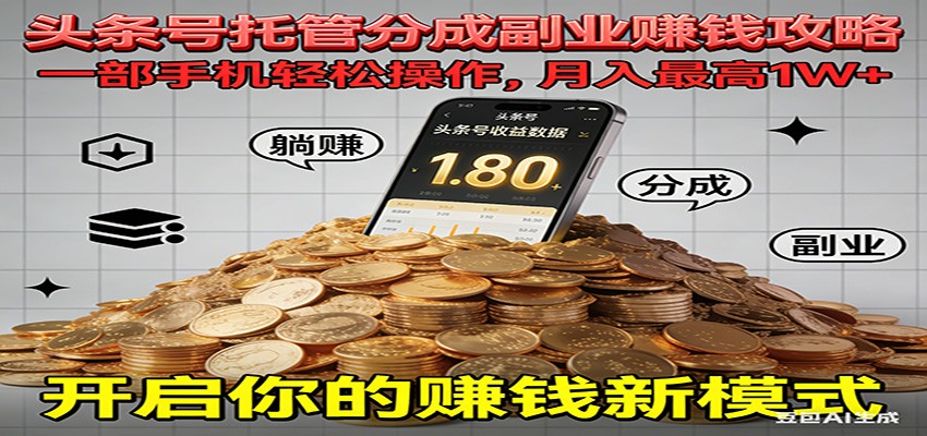 全程托管今日头条，一部手机就可以开干，最高躺赚1W+-夏姐拆项目