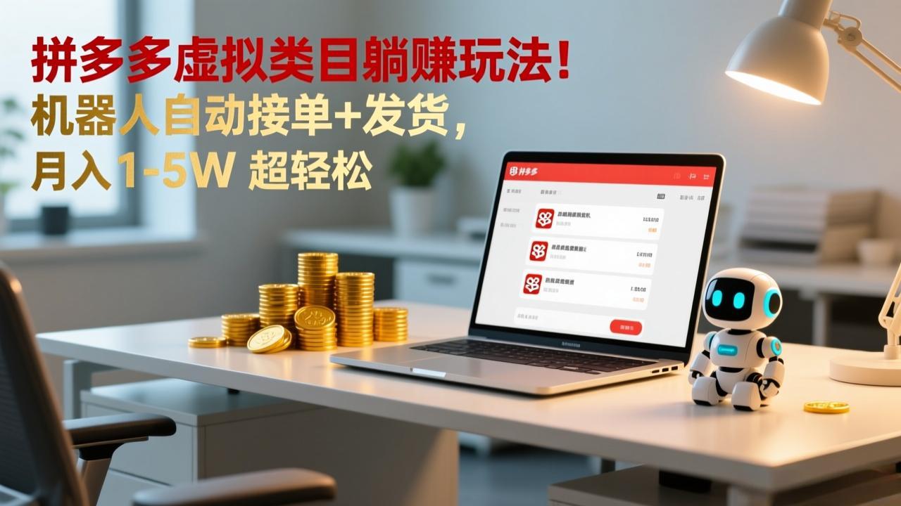 多多虚拟类目躺赚玩法！机器人自动接单+发货，月入 1-5W 超轻松-夏姐拆项目