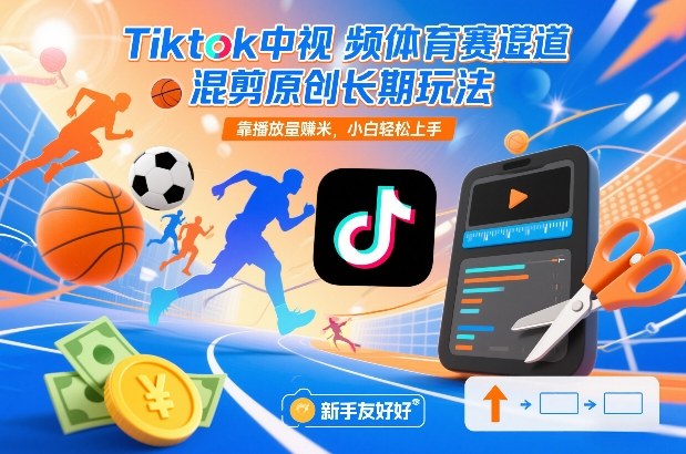 Tiktok中视频体育赛道混剪原创长期玩法，靠播放量賺米，小白轻松上手-夏姐拆项目