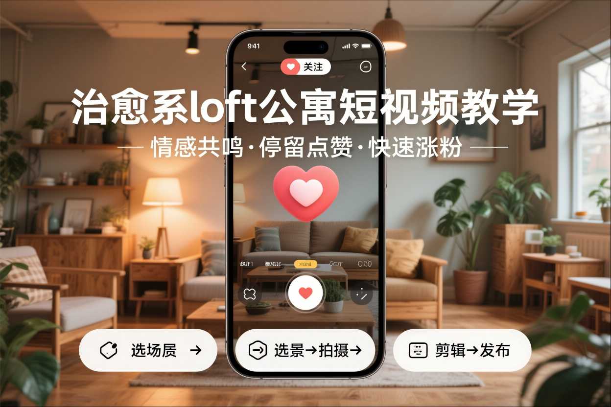 治愈系loft公寓短视频制作教学，情感共鸣引停留点赞关注，快速起号涨粉-夏姐拆项目