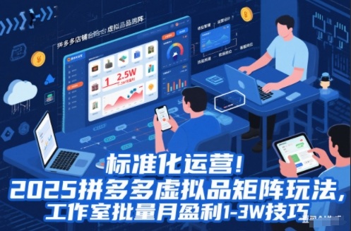 标准化运营！2025拼多多虚拟品矩阵玩法，工作室批量月盈利1-3W技巧【揭秘】-夏姐拆项目