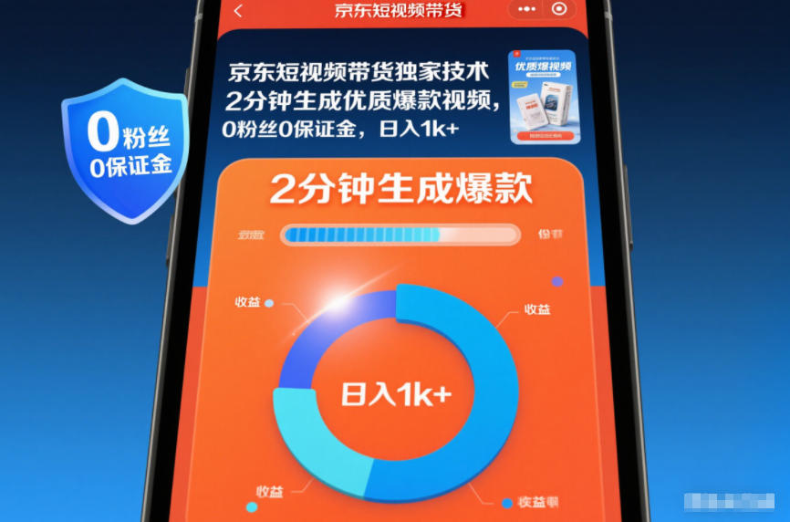 京东短视频带货独家技术，2分钟生成一条优质爆款视频，0粉丝0保证金，日入1k+【揭秘】-夏姐拆项目