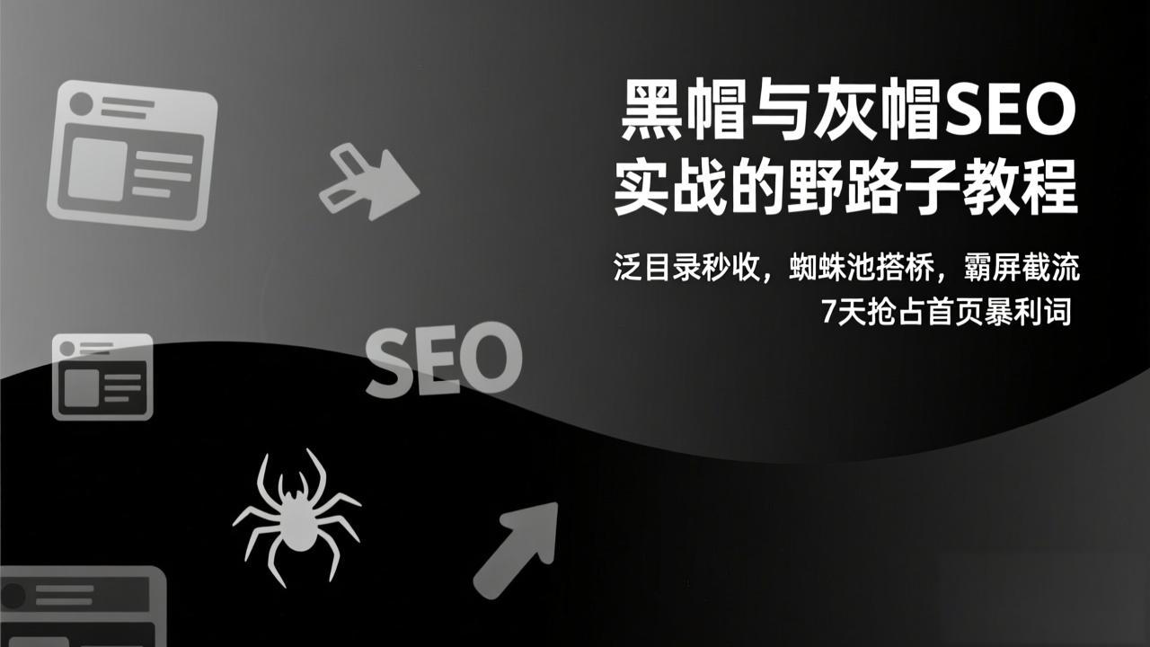 黑帽与灰帽SEO实战的野路子教程：泛目录秒收，蜘蛛池搭桥，霸屏截流，7天抢占首页暴利词-夏姐拆项目