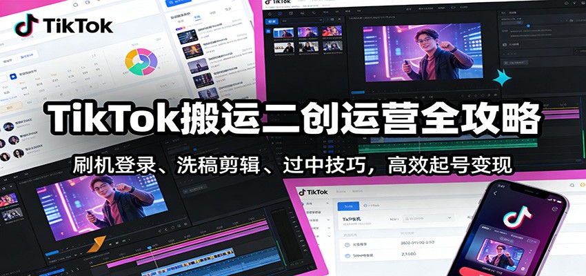 TikTok搬运二创运营全攻略：刷机登录、洗稿剪辑 、过中技巧，高效起号变现-夏姐拆项目