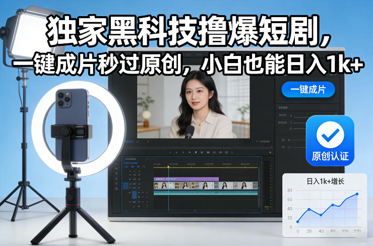 独家黑科技撸爆短剧，一键成片秒过原创，小白也能日入1k+【揭秘】-夏姐拆项目