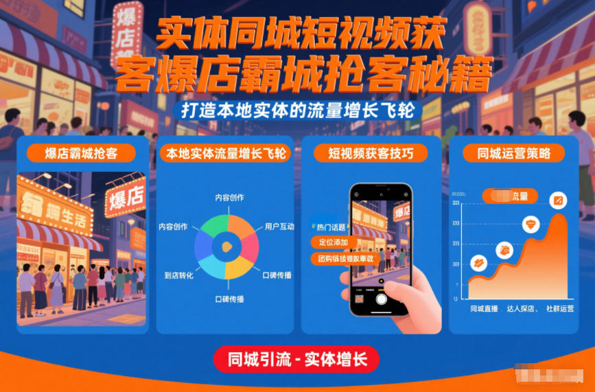 实体同城短视频获客爆店霸城抢客秘籍，打造本地实体的流量增长飞轮-夏姐拆项目