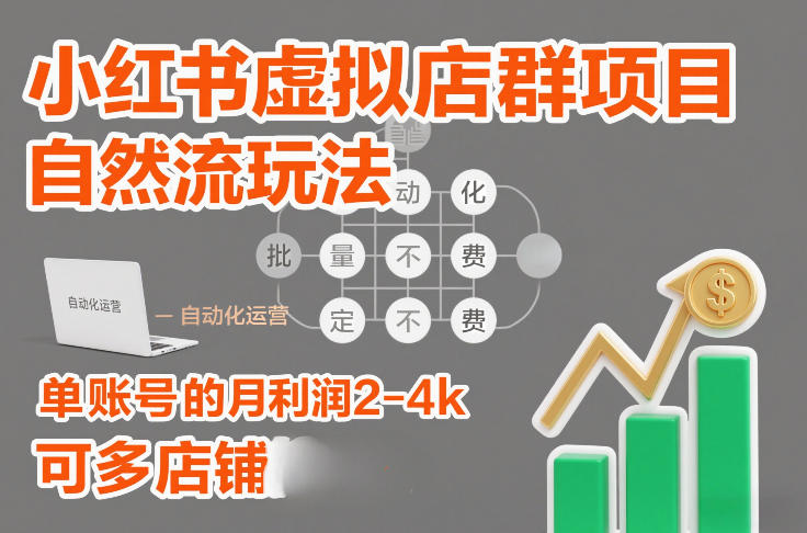 小红书虚拟店群项目，自然流玩法，批量自动化，稳定不费号，单账号的月利润2-4k，可多店矩阵-夏姐拆项目