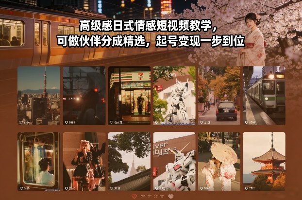 高级感日式情感短视频教学，可做伙伴分成精选，起号变现一步到位-夏姐拆项目