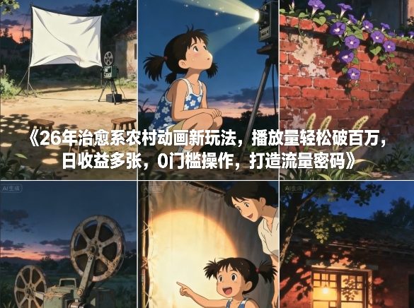 26年治愈系农村动画新玩法，播放量轻松破百万，日收益多张，0门槛操作，打造流量密码-夏姐拆项目